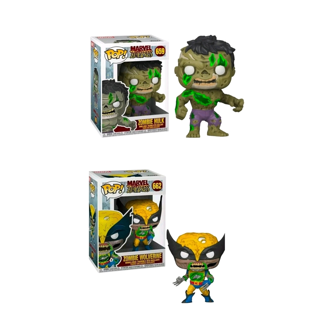 Funko Pop Marvel Zombies Hulk 659 & Wolverine 662 Bobblehead Vinyl Figurines New